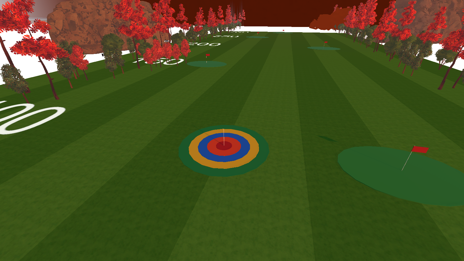 Actual Golf Darts target with coloured scoring rings on the virtual driving range